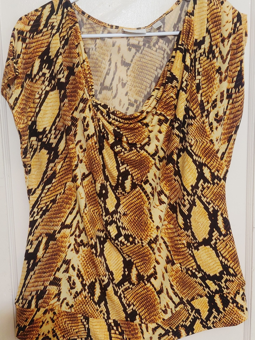 Cowl Neck Snake-Print Blouse in Yellow and Brown